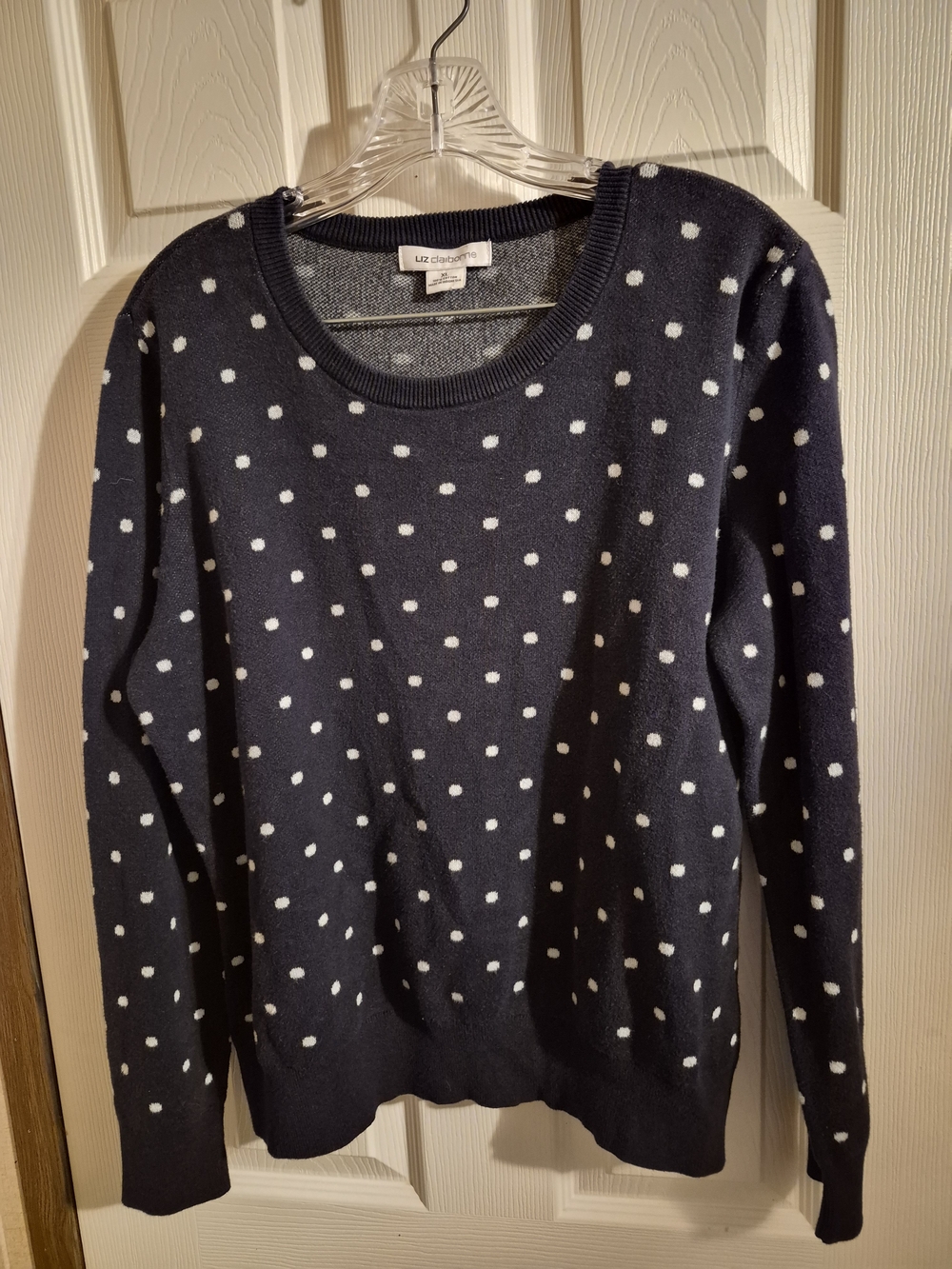 Liz Claiborne Navy and White Polka Dot Crewneck Sweater